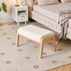 IBUYKE 14.2” H Large Foot Stool Ottoman, Rectangle PU Faux Leather Foot Rest with Padded Seat and Wood Legs, Modern Ottoman Foot Rest for Accent Chair Living Room Bedroom Couch Office, White WBD031W