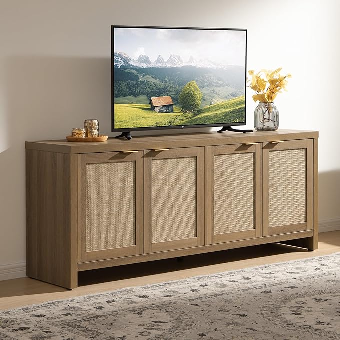 SICOTAS TV Stand for Living Room Boho Entertainment Center for Bedroom with 4...