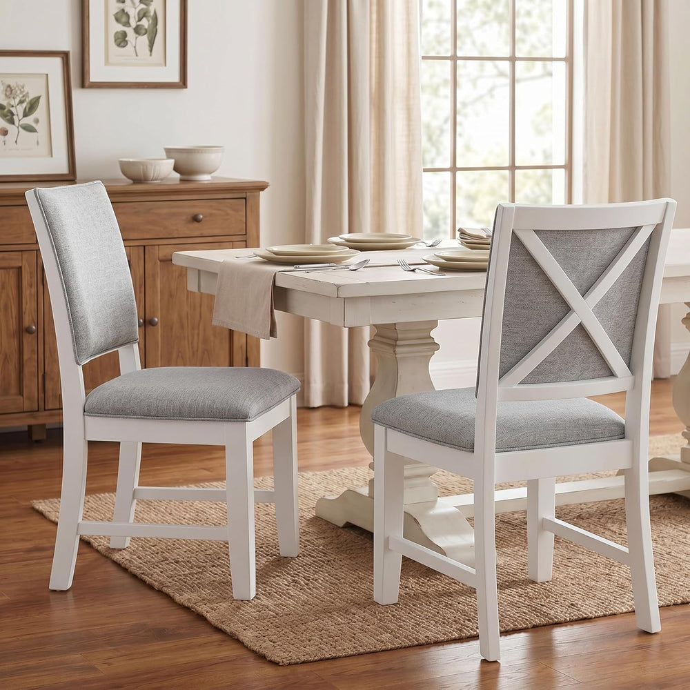 Farmhouse Dining Chairs Set of 2 Upholstered Kitchen Chairs with Cross Back A...