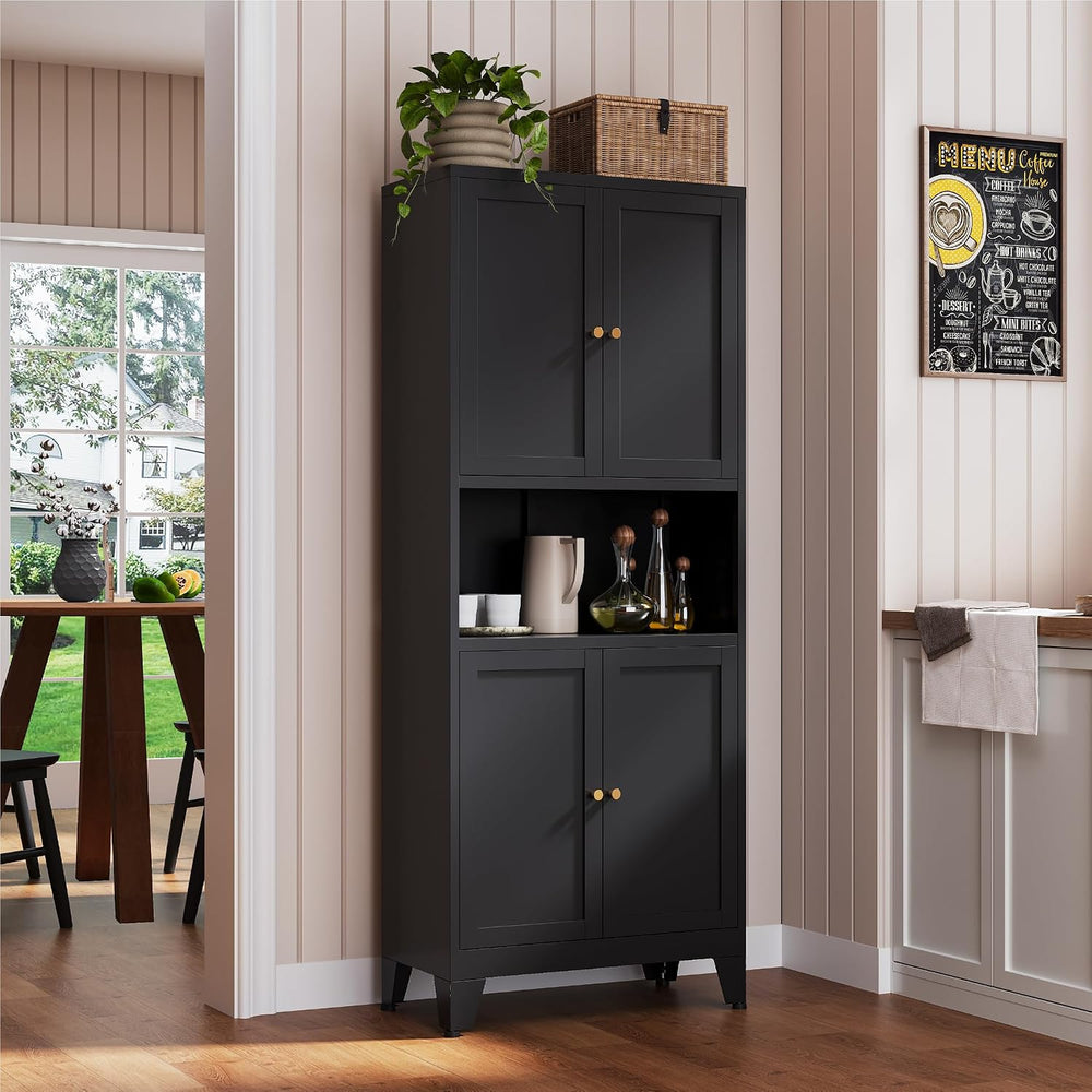 YAUWOH 69" Tall Metal Pantry Cabinet with Microwave Shelf, 4 Doors &...