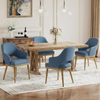 Wooden Dining Chairs Set of 4, Modern Fabric Upholstered Dining Room Chair, Kitchen Side Chairs, Farmhouse Dinner Chair with Open Back for Kitchen, Blue