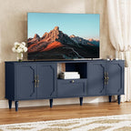 67” Mid-Century Modern TV Stand for 75+ inch TVs, Wood Entertainment Center with Storage Drawer, Long Media Console with Adjustable Shelves, Blue TV Cabinet for Living Room, Bedroom