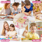 Brelley Height Adjustable Toddler Table and 2 Chairs Set, Pink | Table Supports 280 lbs, Wooden Drawing Activity Desk, Classroom/Daycare/Home, Children Multi-Activity Table for Ages 3-8
