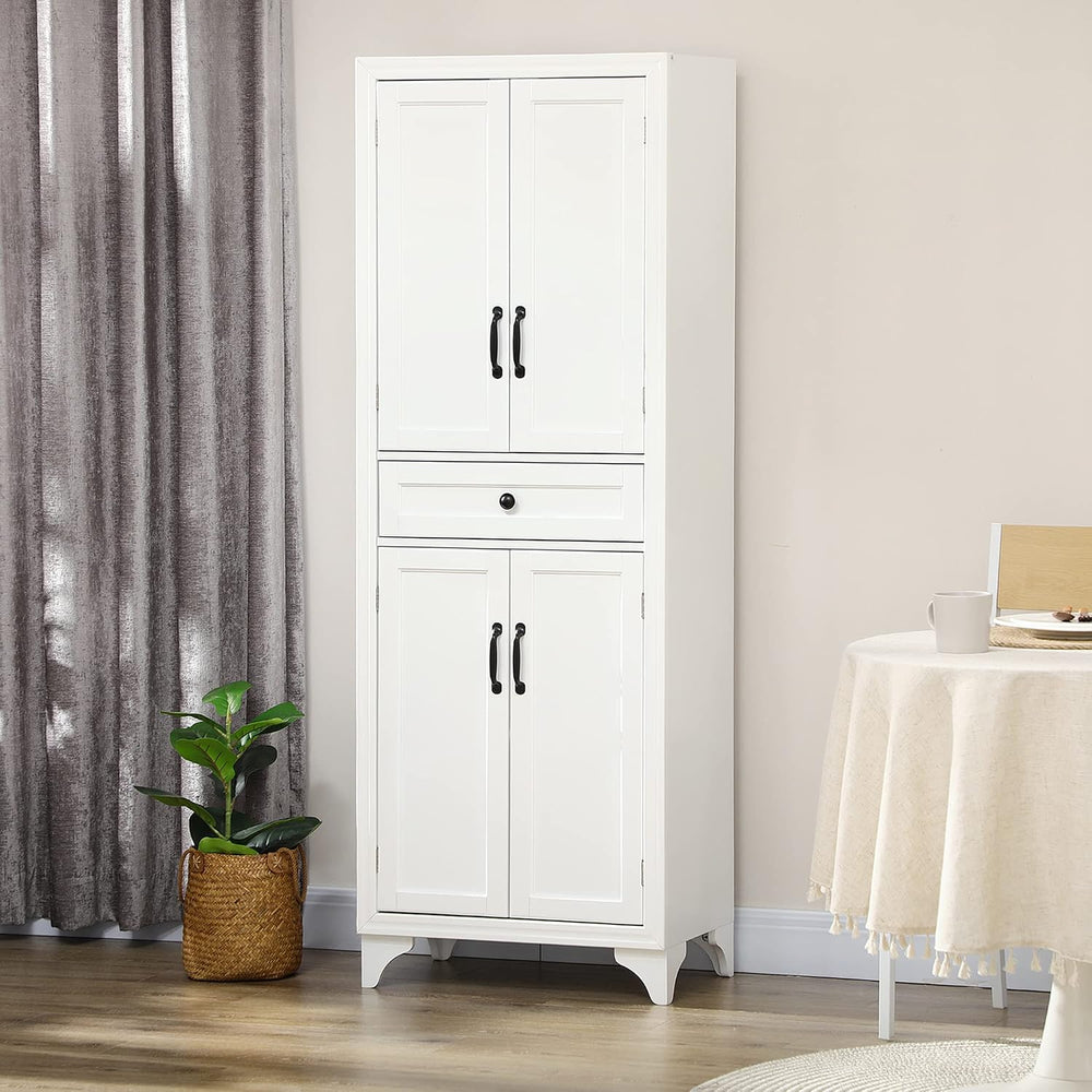 67" Tall Kitchen Pantry Cabinet, 4-Door Storage with Drawer & Adjust...
