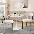 3-Pieces 31.5" Round Dining Table Set for 2, White Dining Table & Boucle Upholstered Dining Chairs Set of 2 for Kitchen Dining Room Apartment Small Space(White-Black Leg Chair)