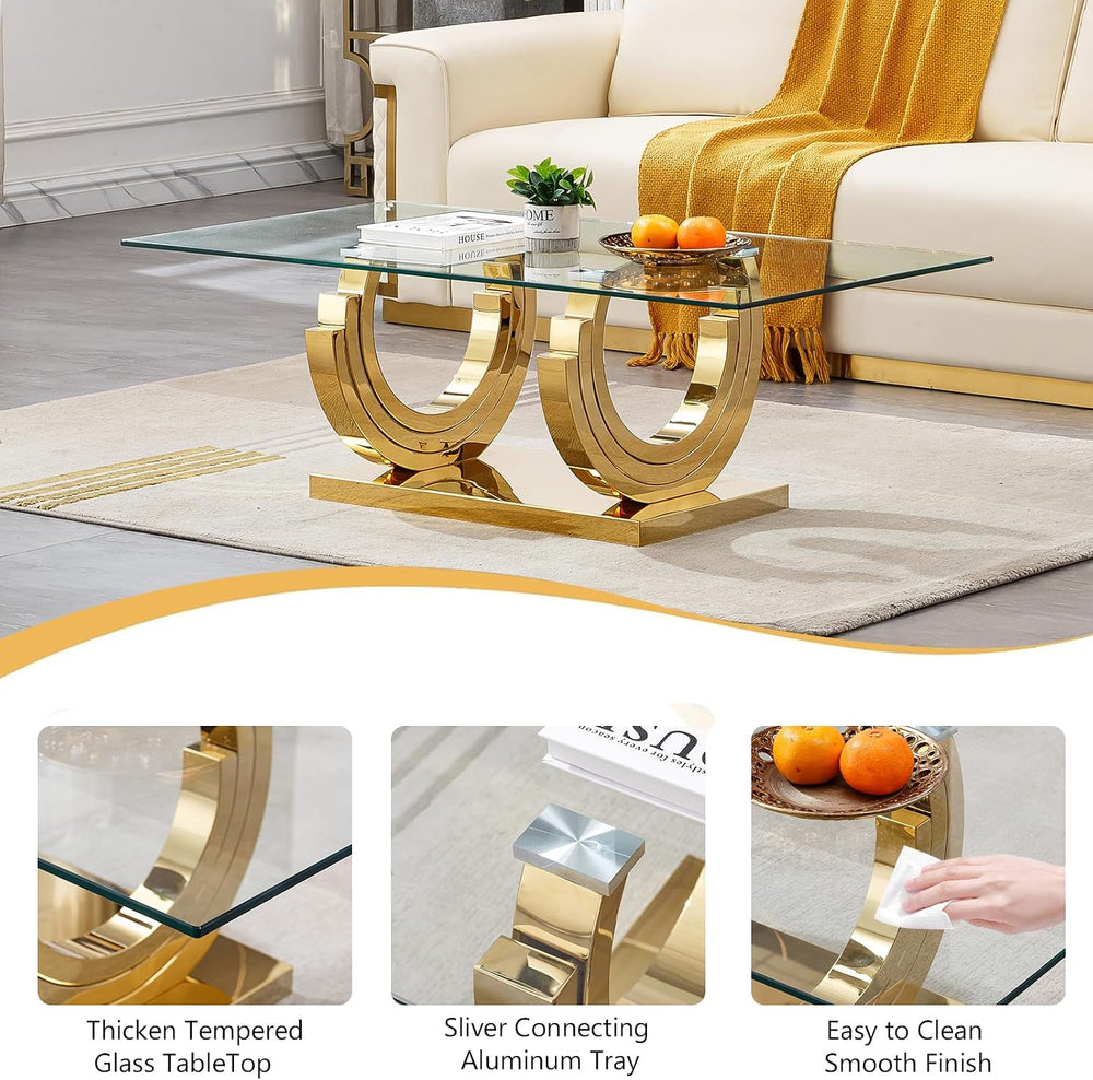3-Piece Living Room Table Set, 51'' Modern Glass Coffee Table Set of ...