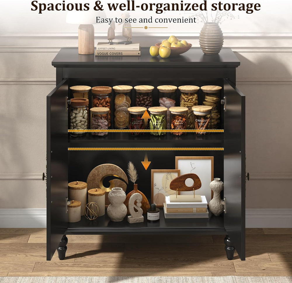 32" Black Buffet Cabinet with Storage, Farmhouse Sideboard Cabinet