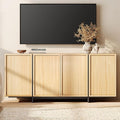 WAMPAT Modern TV Stand for TVs Up to 75", Wooden Entertainment Center TV Console with 4 Door Closed Storage and T-Shaped Wood Legs, Media Console Cabinet for Living Room, Bedroom, Oak