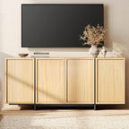 WAMPAT Modern TV Stand for TVs Up to 75", Wooden Entertainment Center TV Console with 4 Door Closed Storage and T-Shaped Wood Legs, Media Console Cabinet for Living Room, Bedroom, Oak