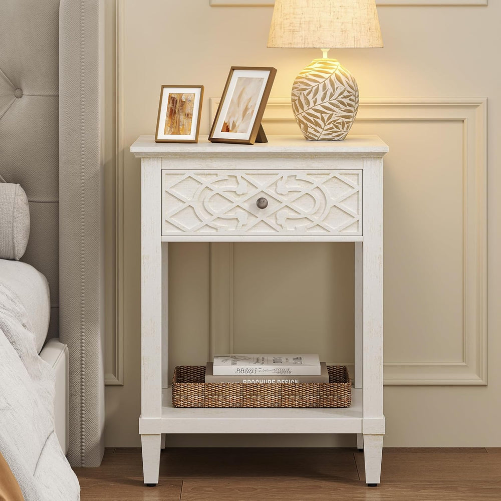 karlott 26" Farmhouse Night Stand with Pre-Assembled Drawers, Painted Be...