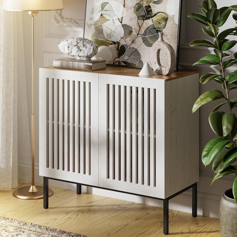 BVIUNTWO 31.5" Farmhouse Buffet Cabinet with Metal Base, Adjustable Shel...