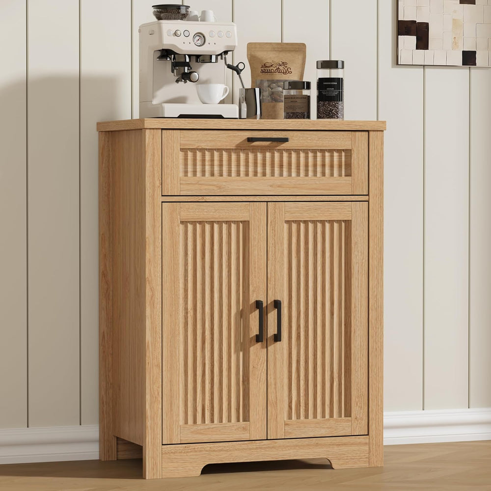 Buffet Cabinet with Storage Drawer, Farmhouse Coffee Bar Table with Storage D...