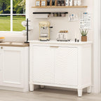 karlott Buffet Cabinet with Storage, Sideboard Accent Cabinet, Annual Ring | Distressed White, Pine Wood Frame, Craft Cabinet with Annual Ring Carved Motif, Sideboard Buffet for Kitchen, Living Room