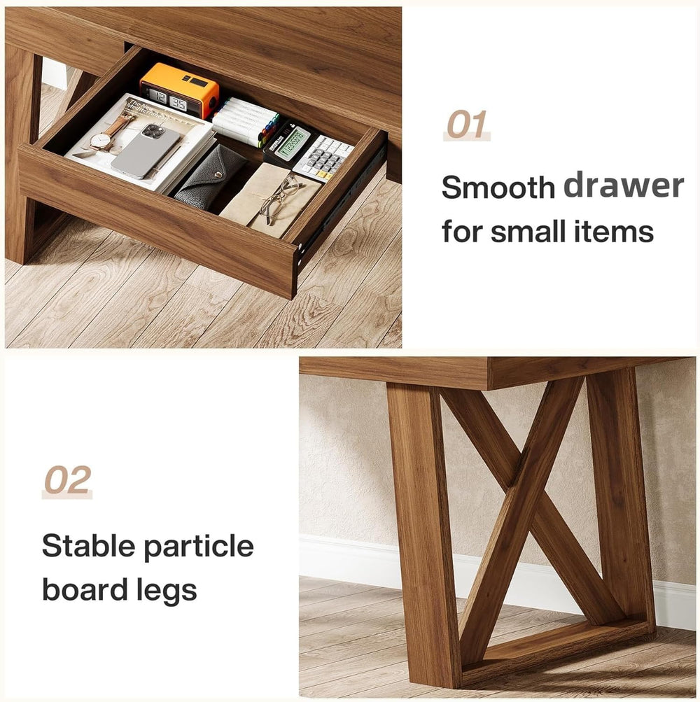 Tribesigns 55-inch Computer Desk with Drawer, Retro Walnut Big Home Office De...