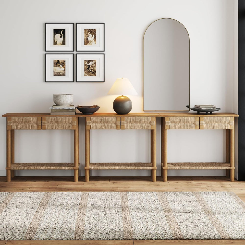 Nathan James Beacon Wooden Sofa Console Table with Drawers, Bohemian Entryway...