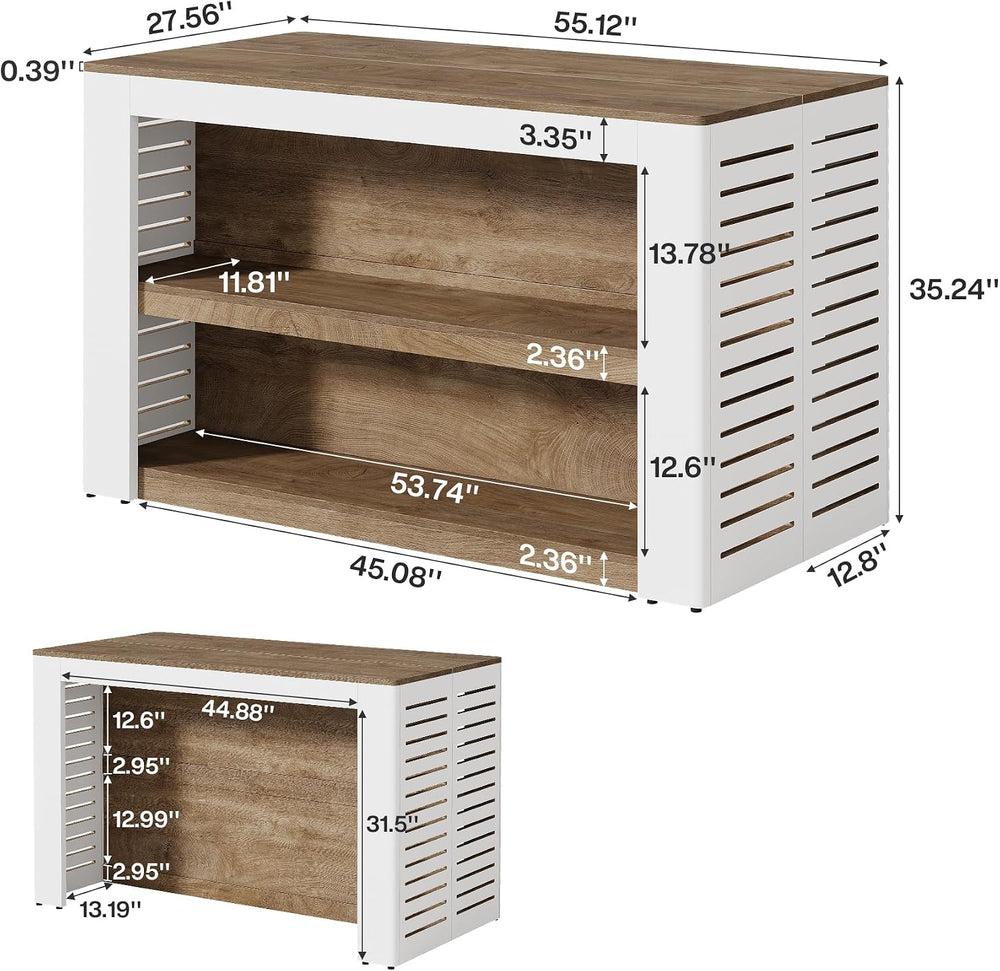 Tribesigns 55.1-Inch Kitchen Island with Storage and Seating Space | 3-Tier F...