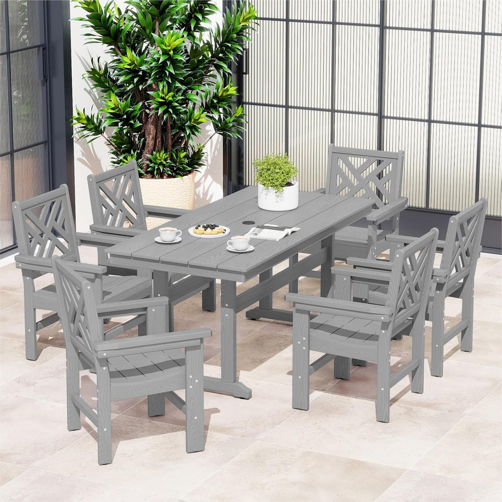 HDPE Outdoor Dining Set for 6,Patio Dining Set with Umbrella Hole,Weather Saf...