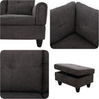 Sectional Couches for Living Room with Movable Chaise & Storage Ottoman - 97.5" Linen L Shaped Couches for Living Room Apartment, 4 Seat Home Furniture Modular Sectional Sofas, Dark Brown