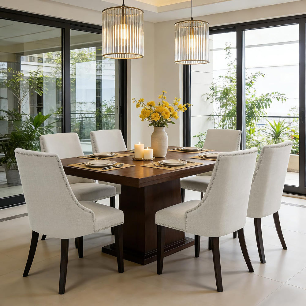 CHITA Farmhouse Dining Chairs with Nailhead Trim, Set of 2, Linen | Fabric Hi...