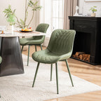 YOUNIKE Dining Chairs Set of 2 Kitchen & Dining Room Chairs Modern Green | Faux leather waterproof, comfortable accent side chairs with upholstered back and metal legs, easy to clean assemble; 300lb