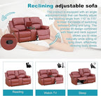 Recliner Sofa Set Couches for Living Room Chair Semi PU Fabric Living Room Furniture Sets, Adjusted Loveseat Reclining Couch Furniture Sofa Set for Theater Seating, Red