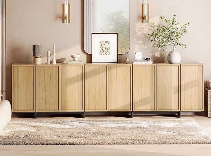 WAMPAT Multifunctional TV Stand for 32-110 Inch TVs, Modern TV Console Entertainment Center with T-Shaped Legs, Media Console Table for Living Room, Bedroom, Oak