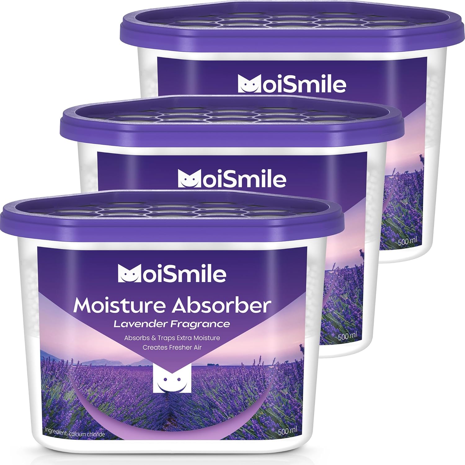 Moisture Absorbers 3 Pack, Lavender Fragrance Closet Dehumidifier for Bathroom, Car ＆ Basement, 10.5 oz Refillable Humidity Absorber Boxes