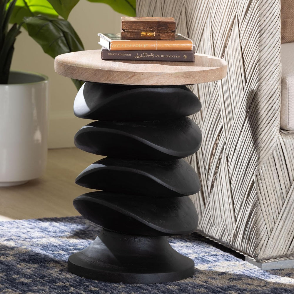 Bali & pari Ziva End Table with Petrified Wood Top - Pedestal Accent Side...