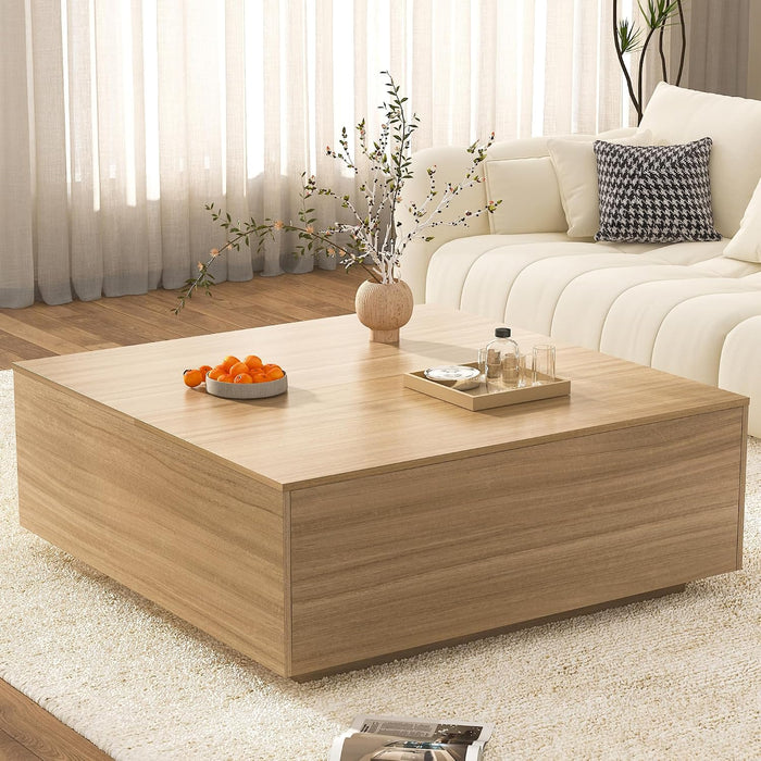 47 Inch Large Square Coffee Table with Storage,Wooden Coffee Table((OAK)