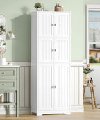 Tall Bathroom Storage Cabinet, 63" H Linen Floor Cabinet | Pantry Storage Cabinet with 6 Doors and Adjustable Shelves, for Bathroom, Living Room, Laundry Room, Kitchen, White
