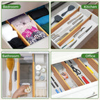 FJO 6 Pack Bamboo Drawer Dividers 4.65" High Adjustable from 17'' to 22'' | Strong Spring Loaded, Expandable Utensil Organizer, Works in Kitchen, Dresser, Closet, Bathroom, Bedroom,Office (Beige)