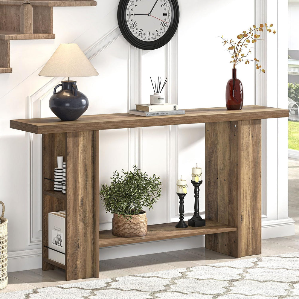 FOLUBAN 53 Inch Long Entryway Table, 2-Tier Wood Console Table with Storage S...