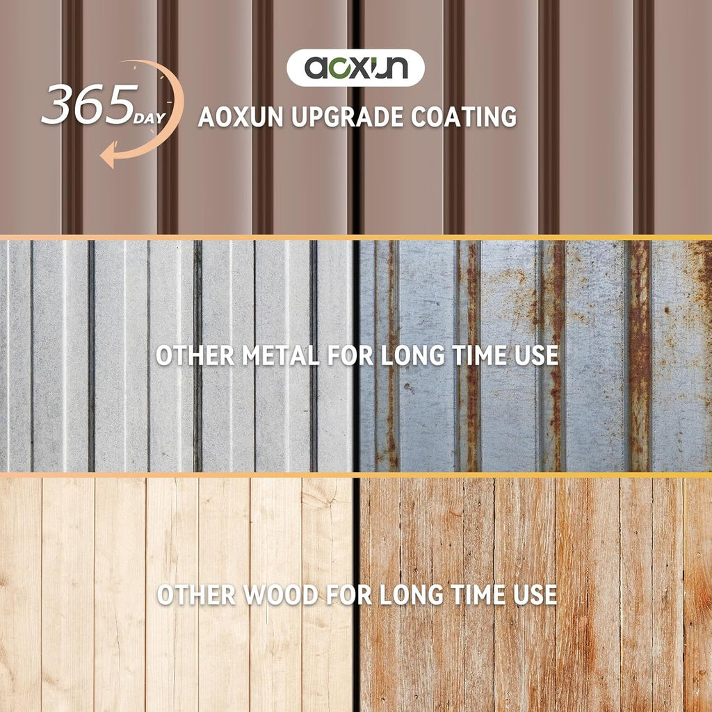 Aoxun 10x12 Shed with Brown Floor Galvanized Steel Outdoor Storage Shed Metal Garden Shed with Moisture-Proof Floor & Ventilation, Sloped Roof for Bike/Generator/Tool Storage (Brown Floor Included)