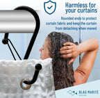 Set of 12 Black Metal S Hook Shower Hooks 1” – Closed, Heavy Duty, Long Decorative Shower Curtain Hooks, Easy Glide, Buckle, Large Rust Resistant Rings for Bathroom Rods (Black, S)