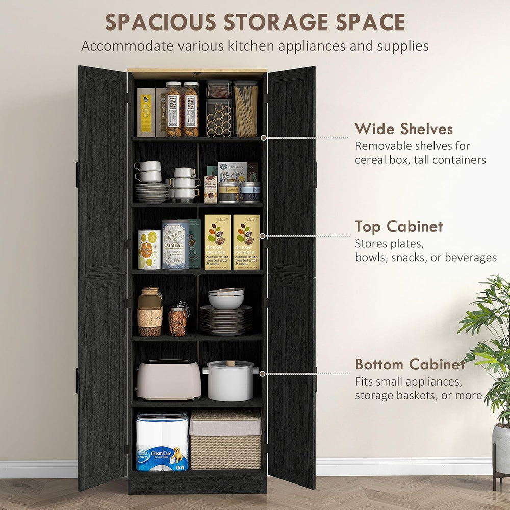 4-Door Farmhouse Freestanding Kitchen Pantry Cabinet with Flexible Adjustable...