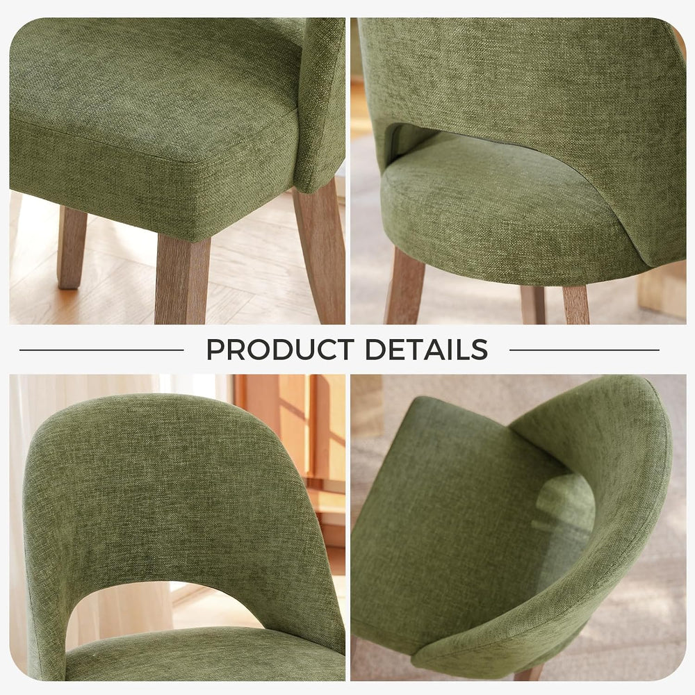 Wooden Dining Chairs Set of 4, Green Chenille Kitchen Dining Chairs | Modern ...