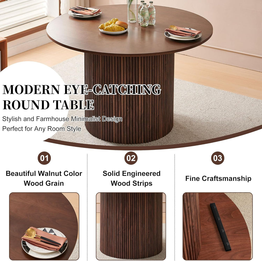 Homedot 5-Piece Round Dining Table Set for 4, 47-Inch Walnut Kitchen Table an...