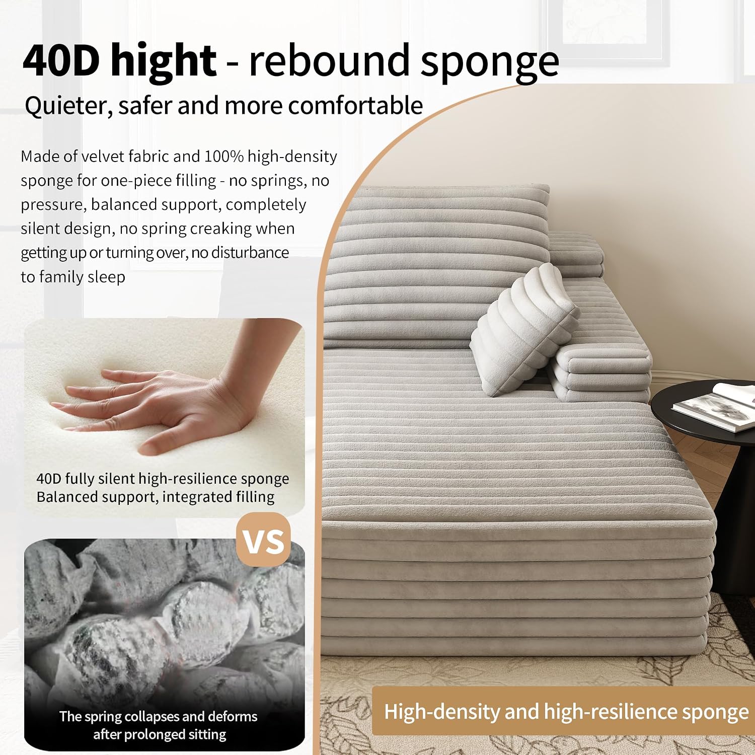 Oversized Chaise Lounge Chair Indoor,51" W Upholstered Sofa Bed,No Assembly Required,Fluffy Plush Modern Single Sleeper Couch Reading Chairs Corduroy Cloud Sofas Couches for Living Room, Bedroom,Grey