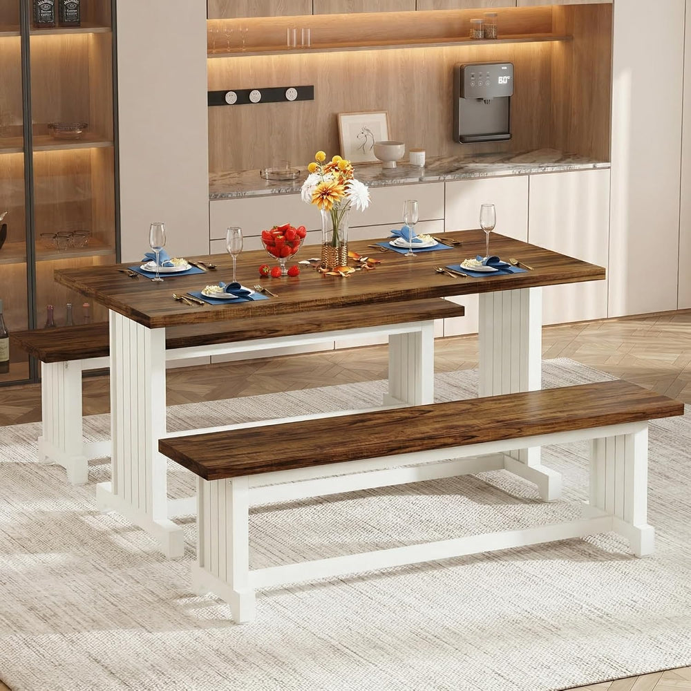 Tribesigns 47" Dining Table Set for 4, 3-Piece Kitchen Room Table with 2...