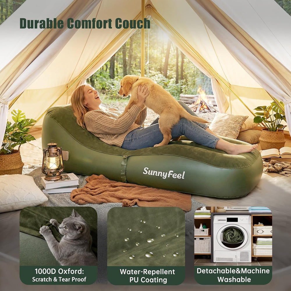 SUNNYFEEL Inflatable Lounger Couch with Built-in Pump, Heavy Duty PVC Flocked...