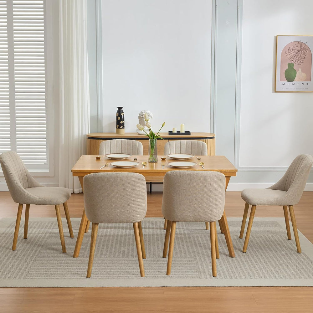 Dining Chairs Set of 6,Modern Fabric Upholstered Kitchen Chairs with Solid Oa...