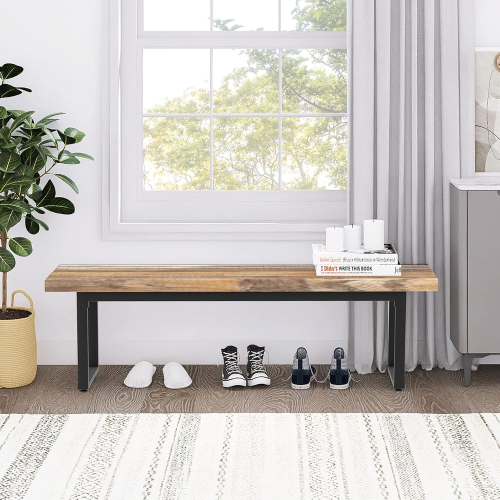 59" Farmhouse Dining Bench Pair 2, Wooden Bench Seat Kitchen Table, Brow...