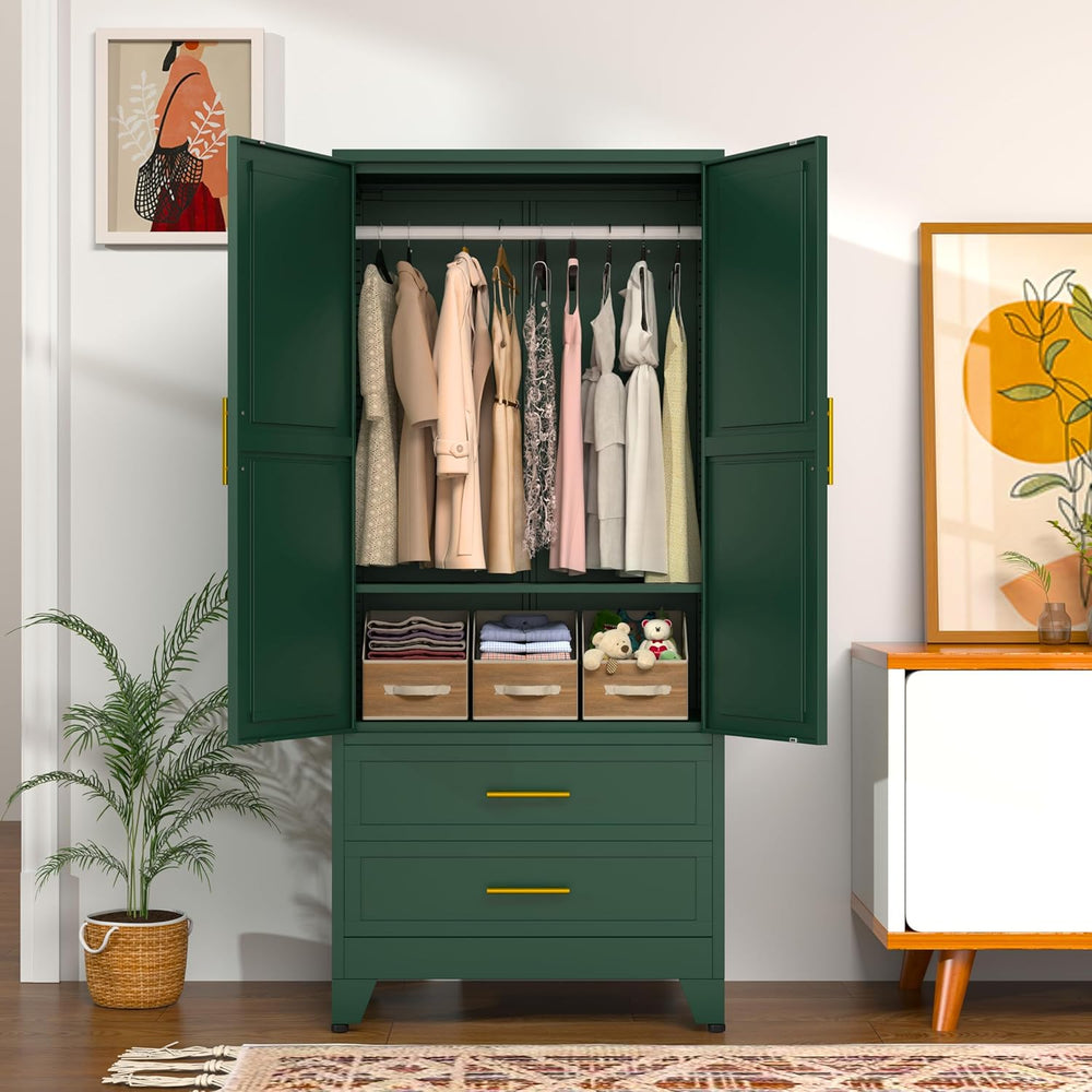 GAIOUS 71" Metal Armoire Wardrobe Closet, Metal Wardrobe Cabinet with Ha...