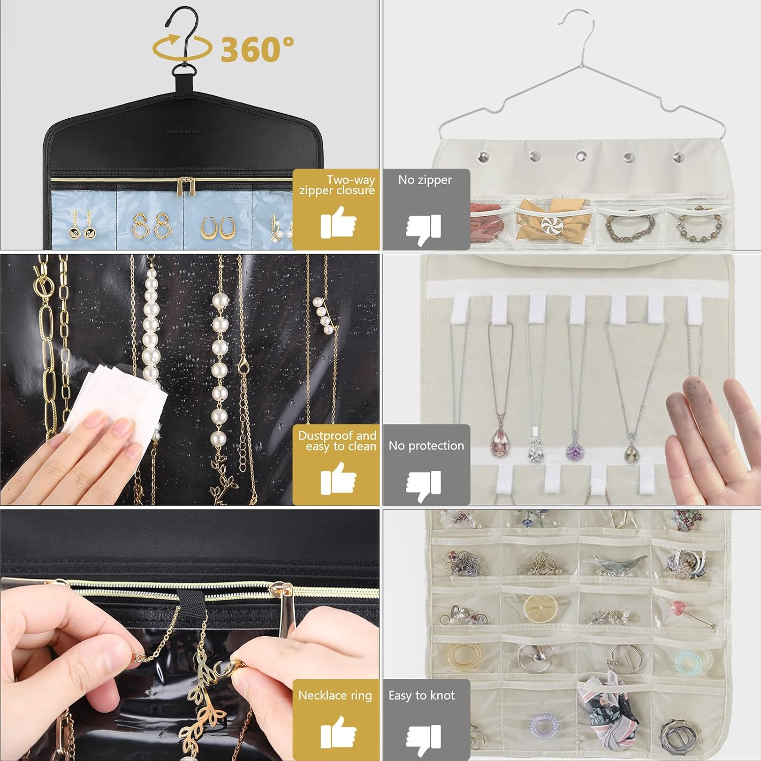 CHICECO Travel Jewelry Holder Organizer,Hanging Jewelry Organizer Storage with Zippered Pockets for Cloest,Jewelry Holder for Earrings, Necklaces (Blue Black)