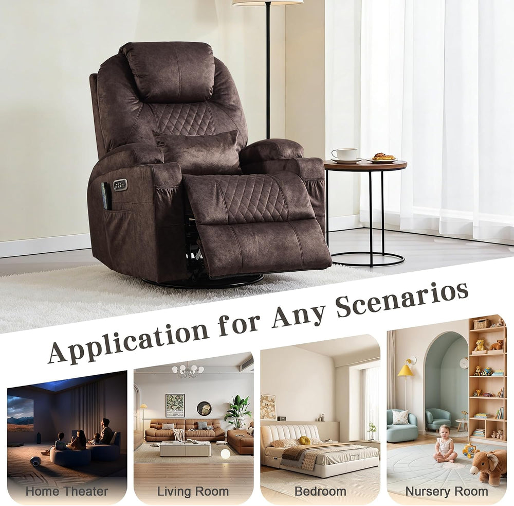 AHMED Dual Motor Power Swivel Rocker Recliner Chair, Velvet Brown | Electric ...