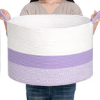 CLHMILY&Z Round Cotton Rope Storage Basket - 22x14.2 Inches - Cute Nursery Bin, Baby Toy Organizer, Lavender Organizer for Home Decor, Multi-Purpose Home Tidy Solution