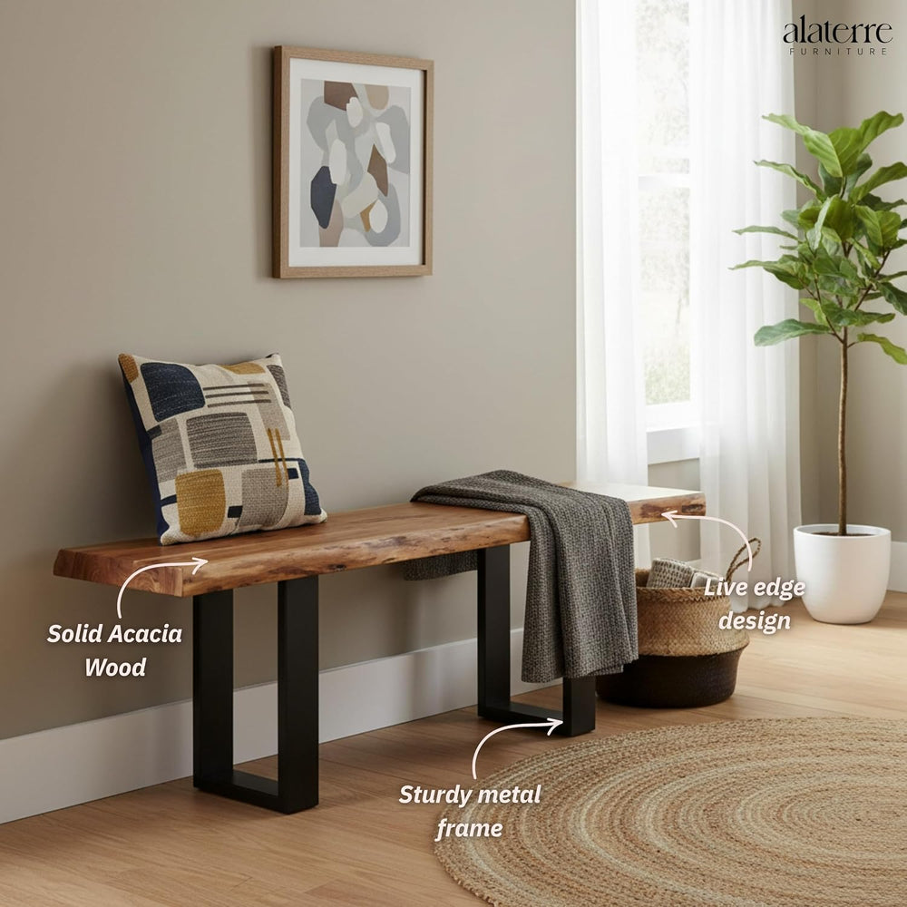 Alaterre Alpine Live Edge Solid Wood Rustic Entryway Bench, Natural, 48” | Mo...