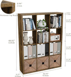 Cube Storage Organizer Bookcase, Decorative 11 inch Open Back Cubical Shelf with Thickened Border, Display Bookshelf for Living Room, Home Office, Sturdy Room (Brown, 12 Cube)