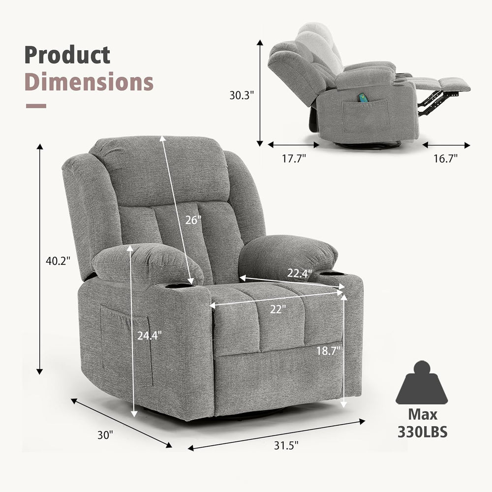 Ketaiyou Rocker Swivel Recliner Chair for Adults, Overstuffed Large Manual Re...