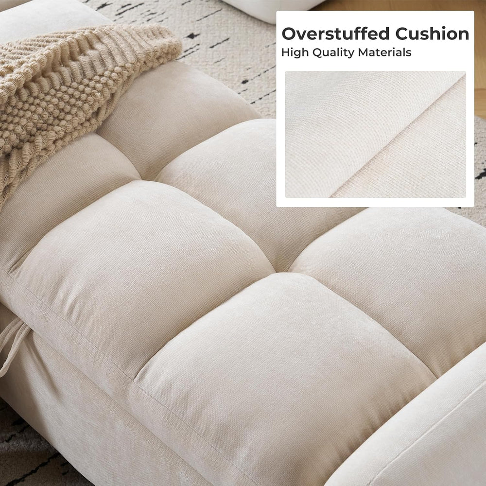 Oversized Ottoman Bench with Storage, Chenille Beige | Oversized Storage Benc...